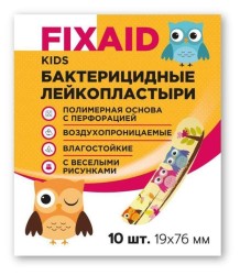 Лейкопластырь бактерицидный, Fixaid (Фиксэйд) р. 19ммх76мм 10 шт Кидс полимерный набор